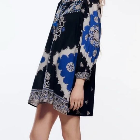 ZARA Vibrant Embroidered Boho Mini Dress, Ethnic Print, Summer, Party Vacation L - Picture 3 of 9